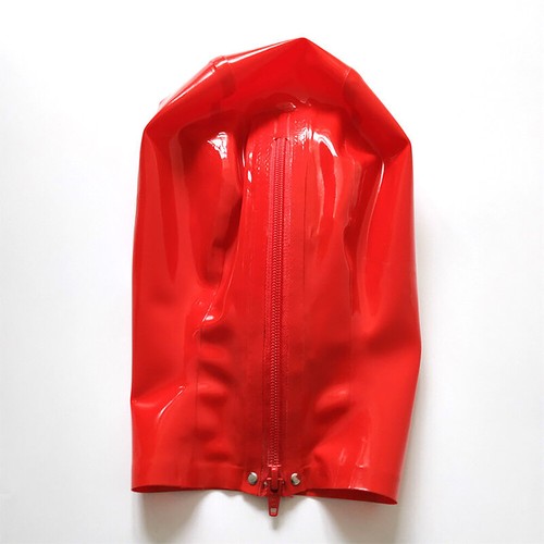 Womans Latex Gummi Rubber Hood Mask Zipper Back Natural Rubber Fetish BDSM - Picture 7 of 24