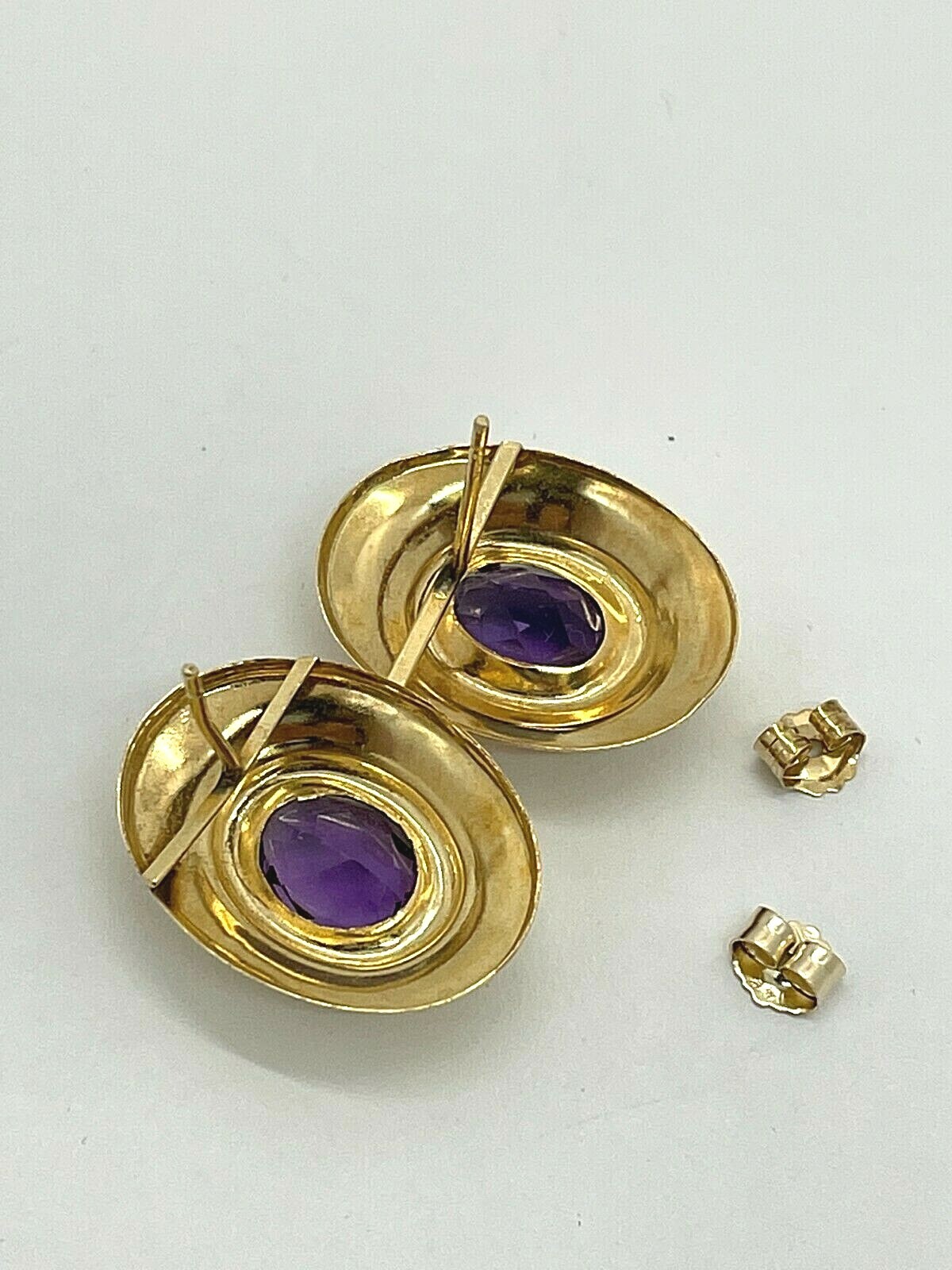 14k Yellow Gold Genuine Natural Amethyst Oval Stu… - image 5