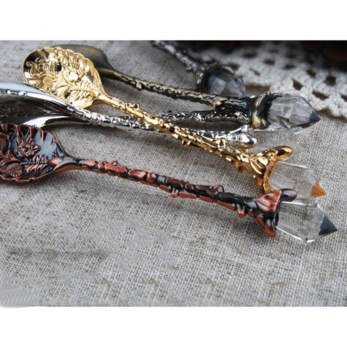 1/4 Pcs Vintage Coffee Spoon Carved Flower Teaspoon Crystal Milk Sugar Spoons - Picture 3 of 17