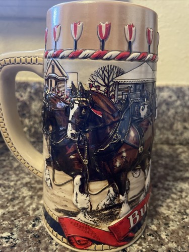 Vintage Ceramarte 1986 Brazil Beer Stein Budweiser Mug Clydesdale Horses 6" Tall - Picture 2 of 6