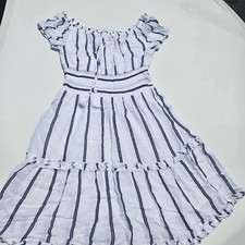 American Eagle Women's Mini Dress Sz S Striped White Elastic Waist Tassel Lined