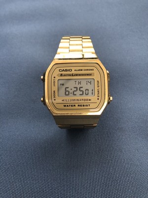 Casio Illuminator 3298 A168 Gold Alarm Chronograph Electro Luminescence Watch | eBay
