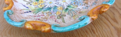Lapucci Ceramiche Artisthe Teller floral gewellter Rand Hänger signiert Italien 7" - Bild 4 von 9