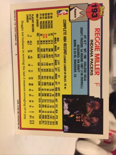 1992-93 Topps Basketball # 193 Reggie Miller - Picture 3 of 3