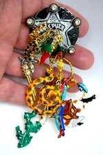 VINTAGE LUNCH AT THE RITZ RODEO COWBOY DEPUTY SHERIFF DANGLE CLIP EARRINGS LARGE