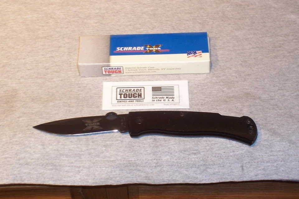 CUCHILLO TRASERO SCHRADE X TIMER 60TXB BLOQUEO NUEVO EN CAJA HOJA NEGRA MANGO NEGRO HECHO EN EE. UU. Foto 4 de 4