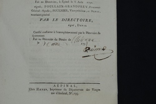 ARCHIVE REVOLUTION FRANCAISE-LOI DOMAINES NATIONAUX-EPINAL-MIRECOURT 1791 - Picture 4 of 4