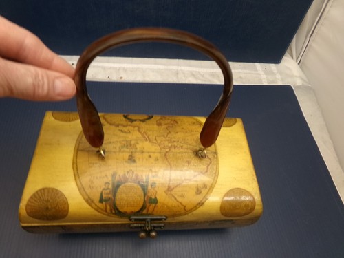 Vintage Wood Purse printed with antique Spanish World Map, Regni Mexicani - Picture 2 of 14