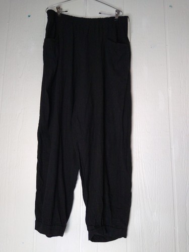 Minibee Women's 2XL Black Cotton Linen Tapered Cropped Pants Elastic Waist NEW - Picture 2 of 7