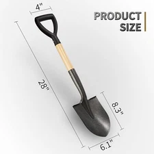 Shovel for Digging, Round Small Shovel with Wooden D-Handle