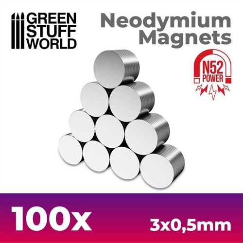 Green Stuff World 100x Neodymium Magnets 3x0.5mm (N52) - Picture 1 of 2