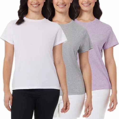 32° Women's Short Sleeve T-Shirt 3Pk Small Relaxed Fit Tagless White Grey Lilac - Picture 1 of 3