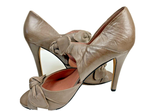 Vince CAMUTO Pump Tan Leather 7M VC-Alicea Bow Tied Peep Toe High Heel New - Picture 4 of 9