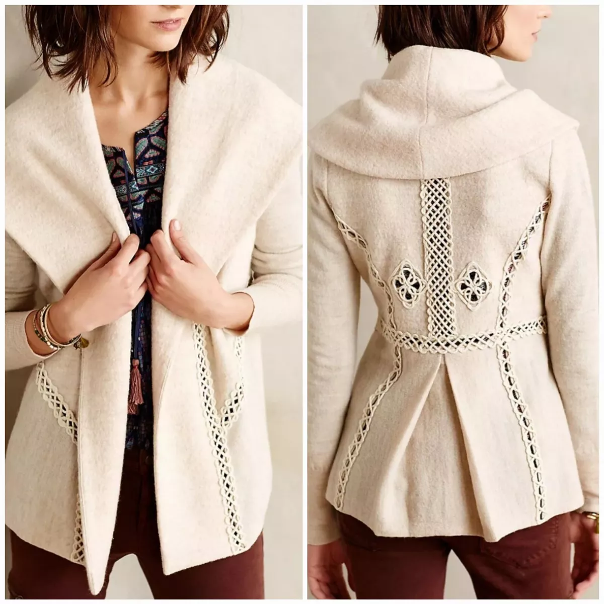 Anthropologie Angel Of The North Soutache Trim Wool Jacket Size Medium