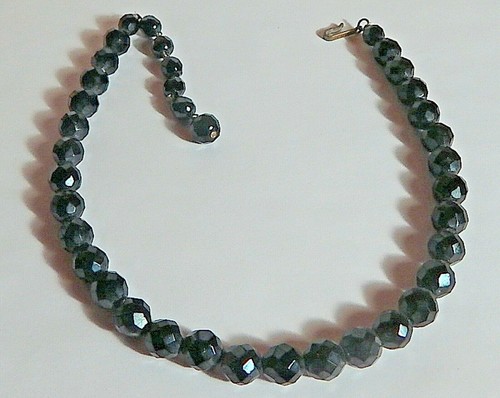 LAGUNA VTG BLACK GLASS FACETED BEAD NECKLACE CHOKER - Picture 2 of 3