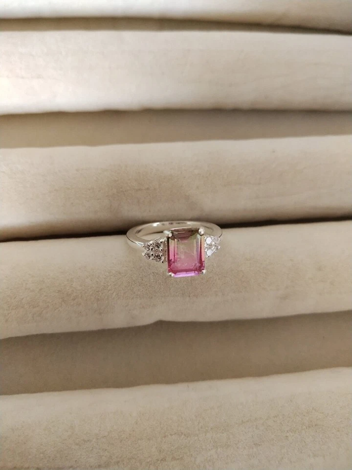 Handmade Watermelon Tourmaline Ring, 925 Sterling, Tourmaline Quartz Silver - Image 4 of 4