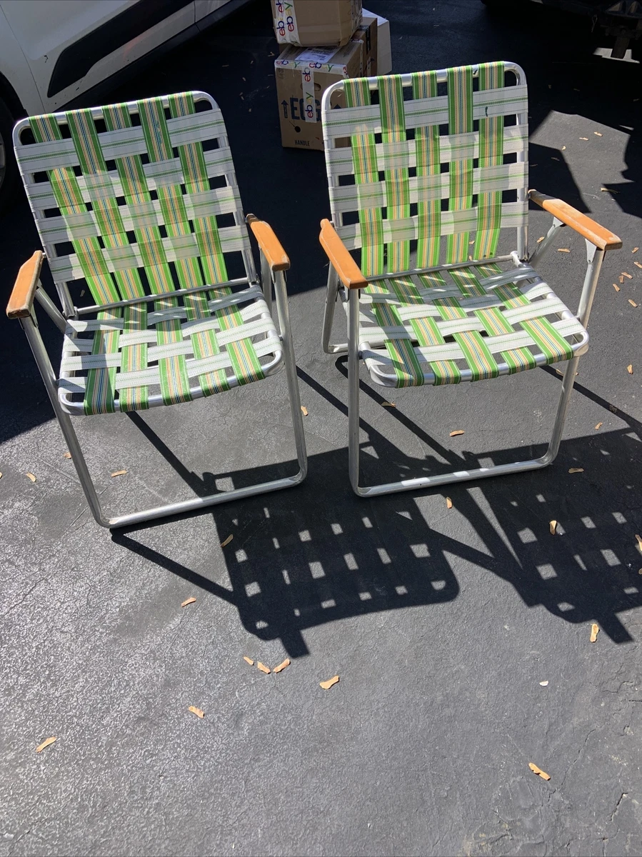 Vintage aluminum webbed lawn chairs deals