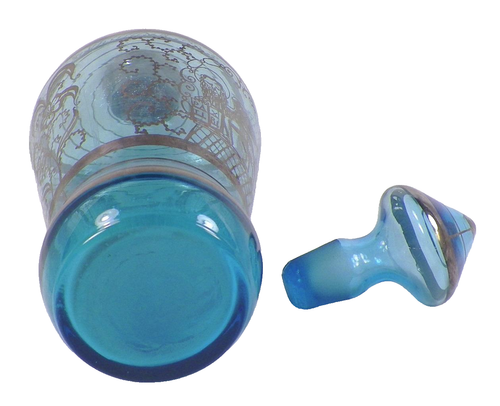 Karaffe 6 Schüsse Markusdom Campanile Silberüberfang blaues Glas antik - Bild 6 von 9