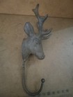 Vintage Cast Iron Moose Elk Deer Head Antler Bust Wall Mount Hook Mtn Cabin 8"