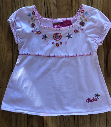 RAR Vintage MÄDCHEN BARBIE Top FÜR KIND keine PUPPE BLUSE Blumen PINK GRÖSSE 6X Small