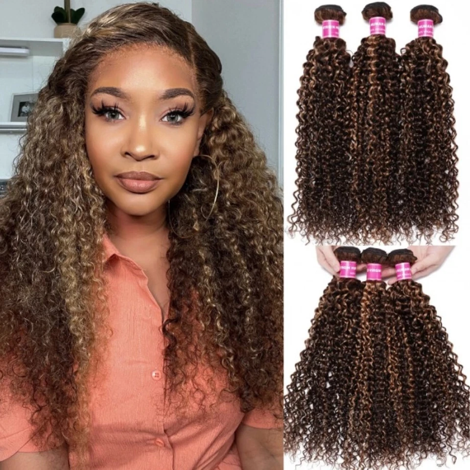 UNICE Indio Ombre Destacado Rubio Rizado Paquetes Extensión Cabello Humano Tejidos 9A Foto 3 de 4