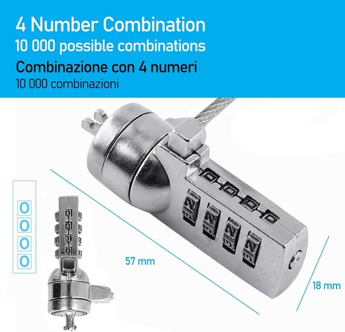 Cavo di sicurezza in acciaio antifurto 150 cm per Notebook combinazione numerica - Photo 5/7