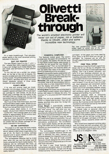 1980 Vintage Print Ad JS&A Olivetti Break-Through Calculator Logos 9 kleinste