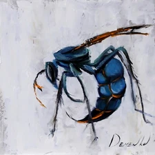 Demenko Natalia UKRAINE Oil painting 8x8 blue fly fine ART