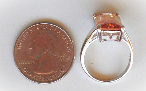 925 Sterling Emerald Cut Cognac Citrine Cocktail Statement Ring Sz 8 6.6g VGC - Picture 10 of 11