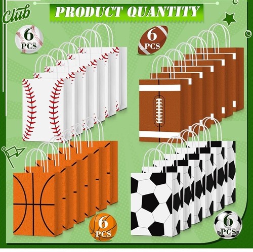24 Pcs Sports Theme Party Favor Bags for Birthday Baby Shower Party Supplies - Picture 2 of 4