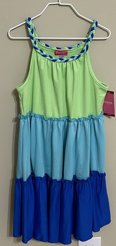 NWT Zunie size M 7/8 girls sleeveless 2 pack Blue Green flare dress - Picture 3 of 7