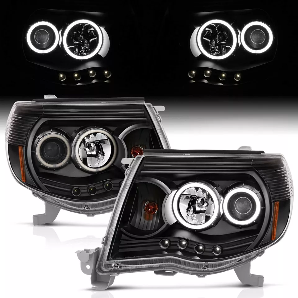 For Black 2005-2011 Toyota Tacoma DUAL LED Halo Projector Headlights lamps Foto 3 de 4