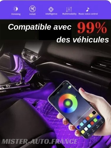 x4 Bande LED Interieur Voiture Lumière Multicolore★72 LED USB Application Mobile - Picture 11 of 11