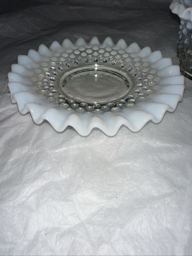 Vintage Fenton Blue Hobnail Ruffle Mayonnaise Bowl and Plate - Picture 4 of 13