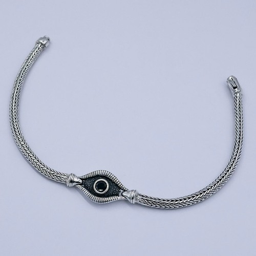 24g 9.5" 24.2cm Egypt snake eye woven art 925 sterling silver mens bracelet - 第 2/12 張圖片
