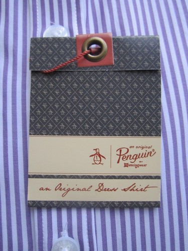 NEW NWT PENGUIN MUNSINGWEAR SLIM Purple Striped MEN DRESS SHIRT 16 1/2 LS 32/33 - Picture 3 of 5