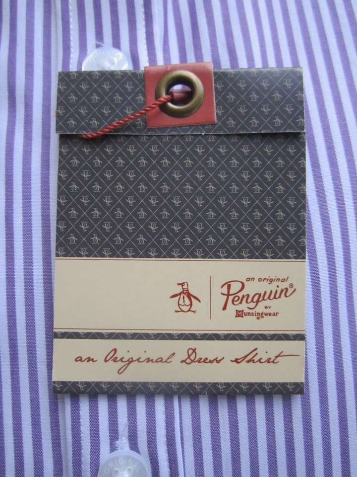 NUEVO NUEVO CON ETIQUETAS PENGUIN MUNSINGWEAR DELGADO Púrpura Rayas HOMBRE CAMISA DE VESTIR 16 1/2 LS 32/33 Foto 3 de 4