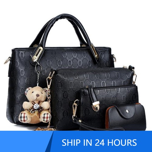 4 PCs Ladies PU Leather Bags Messenger Shoulder Bags Women Tote Satchel Purse - Picture 20 of 40