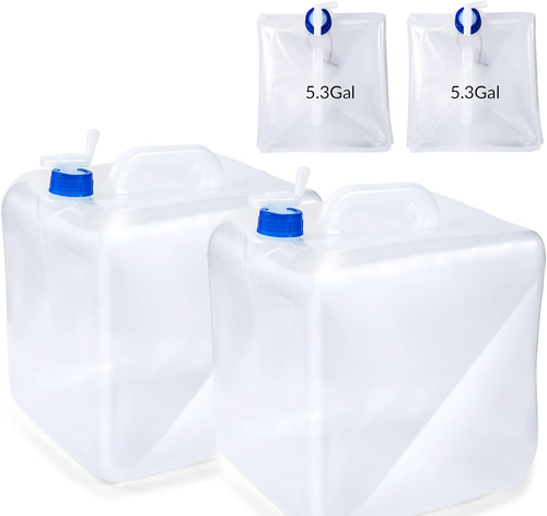 2 Pack 5.3 Gallon BPA Free Collapsible Water Container with Spigot Collapsible
