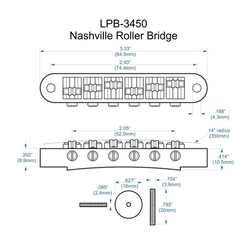 Archtop Jazz Guitar Ebony Base Tune-O-Matic M4 Roller Saddle Bridge for Guitar - Picture 5 of 8