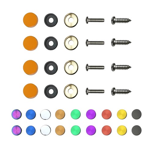 Set of 4 License frame screws and aluminum metal caps Black Red Purple Blue Gold - Picture 30 of 36