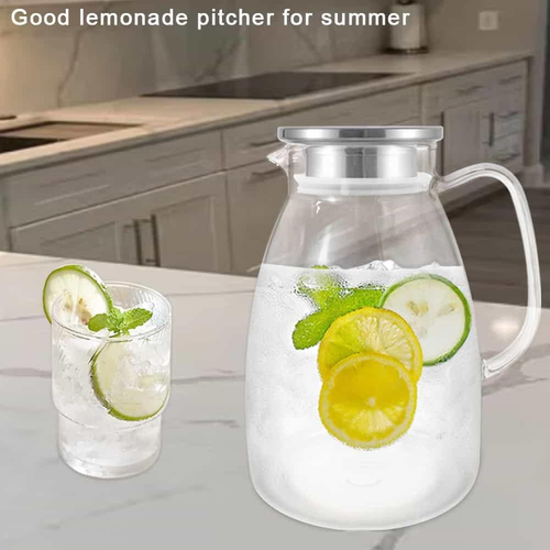Glass Pitcher with Lid,68 Oz Water Pitcher for Hot Cold Drinks,Glass Water - Picture 5 of 12