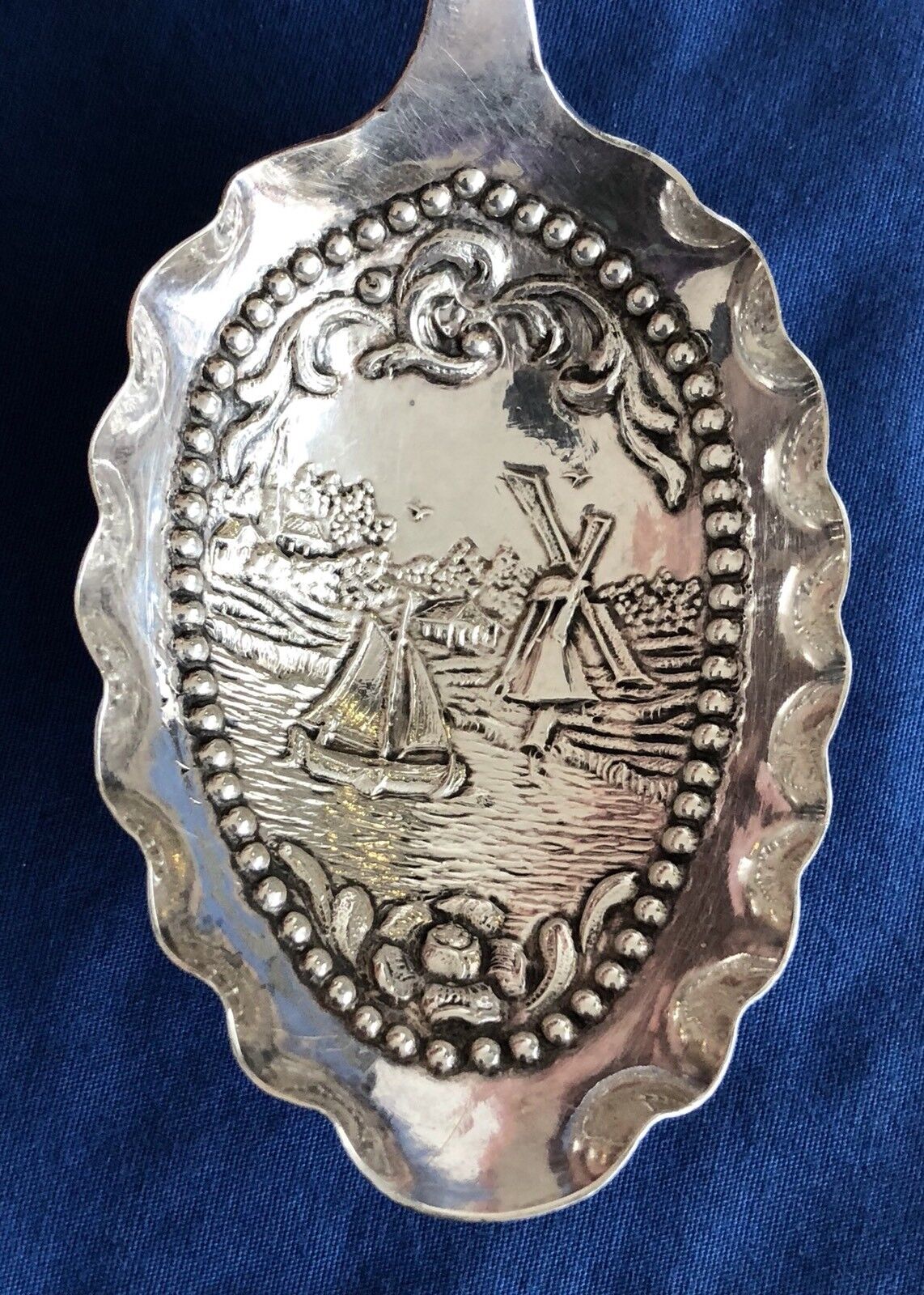 Tea Caddy Spoon Dutch Import Silver Windmill Sailboat Samuel Boy