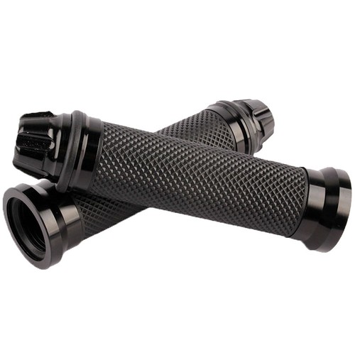 Motorcycle Black 7/8" Handlebar Grips CNC Aluminum Black Rubber For Suzuki Motor - Picture 2 of 7