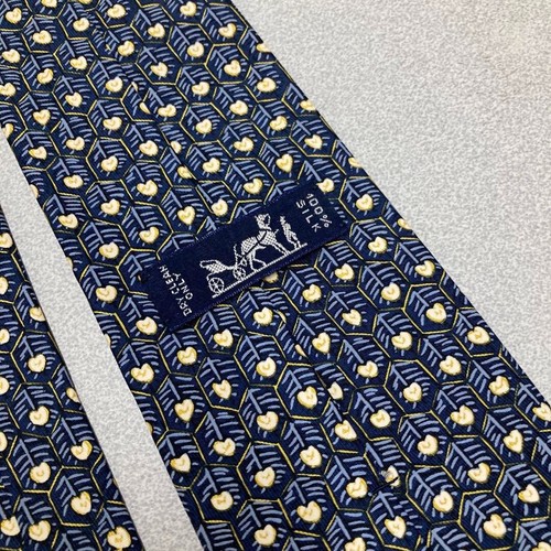 New Unused HERMES Neck Tie Navy Flower 100%Silk With Box Made in France - Picture 6 of 11