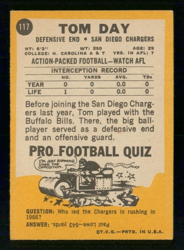 TOM DAY 1967 TOPPS 67 Nº 117 en muy buen estado+ 37194 - Imagen 2 de 2