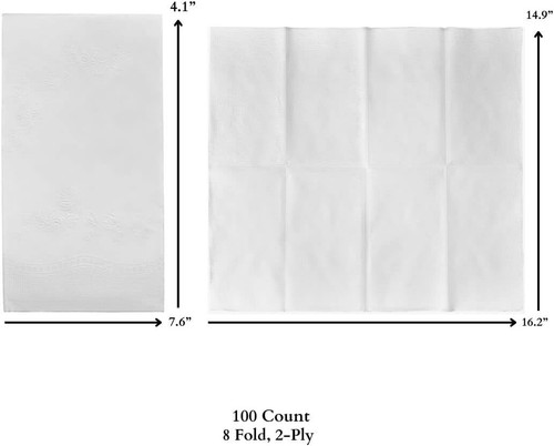 Premium White Dinner Party Napkins 1/8 Fold Disposable 2-Ply Value Pack of 100 - Picture 6 of 13