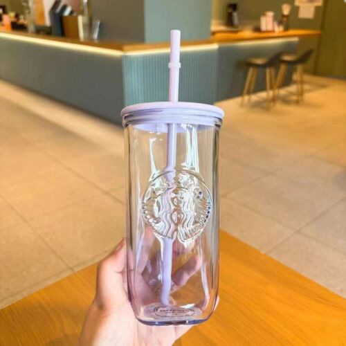 2024 Hot Starbucks Cup Triangle Glass Tumbler Mint Green Flower Straw Cup 473ml - Picture 10 of 10