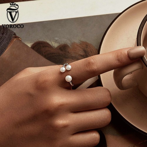 Anello Aperto Voroco Real Argento 925 Elegante Perla Moda Donna Regali Gioielli - Foto 5 di 16