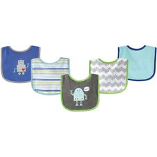Luvable Friends Cotton Terry Drooler Bibs with PEVA Back 5pk, Robot, One Size